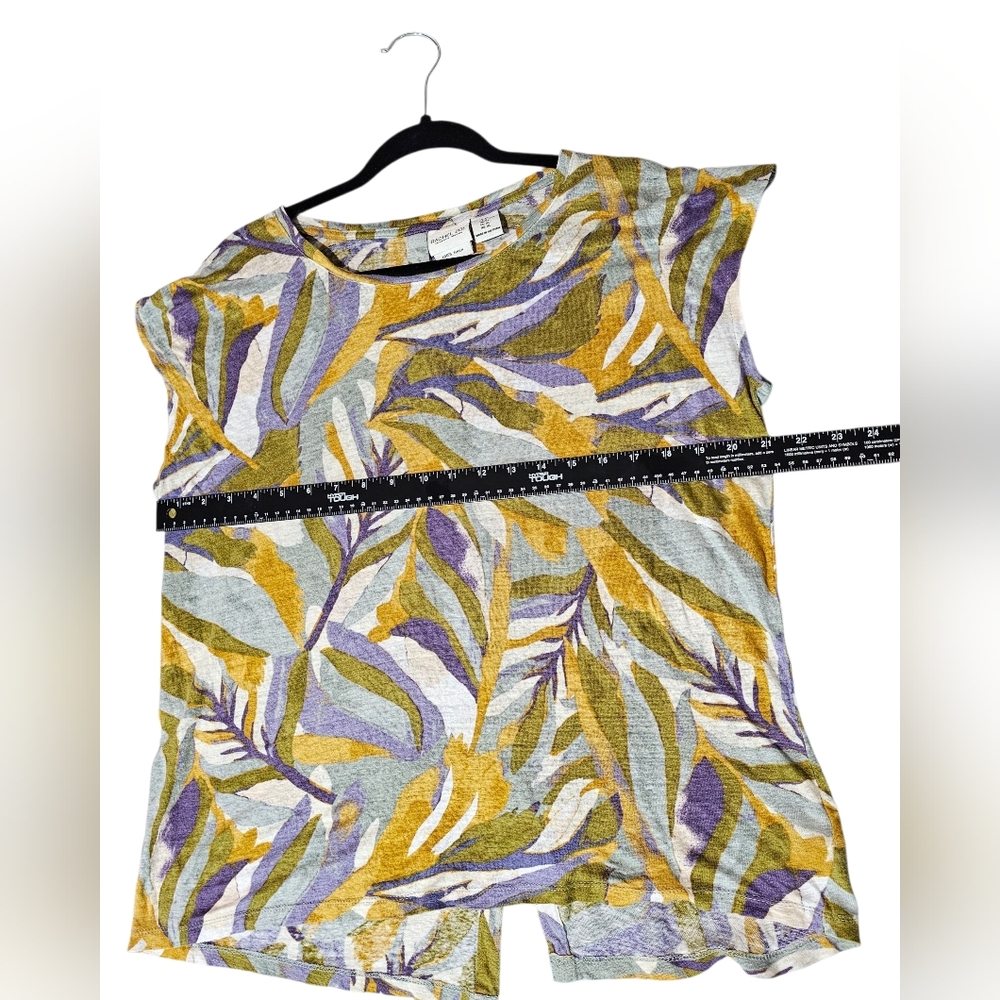 Rachel Zoe Women 100% Linen Boho Multicolor Leaf Print Tunic Top Size XL - Picture 5 of 7
